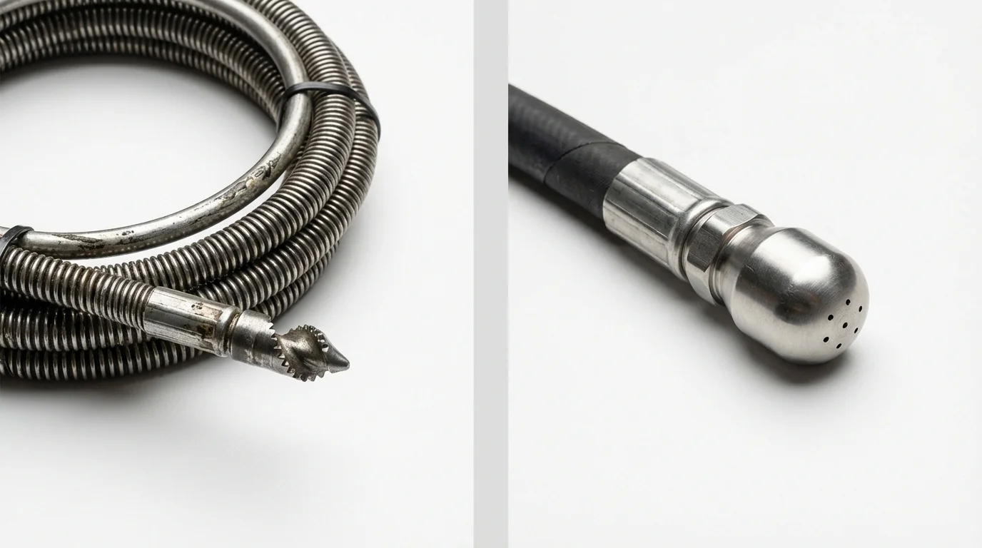 Drain snake cable and hydro jetting nozzle used for drain cleaning in Chetek, WI